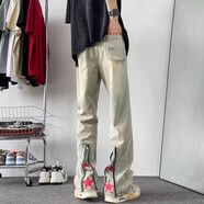 衣然呈品星星牛仔褲男秋季新款簡(jiǎn)約高街闊腿潮牌寬松休閑直筒百搭長(cháng)褲子男 星星黃泥色 2XL【建議150-165斤】