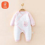 貝瑞加（Babyprints）寶寶秋冬連體衣嬰兒保暖衣服夾棉加厚嬰兒按扣爬服 粉兔66
