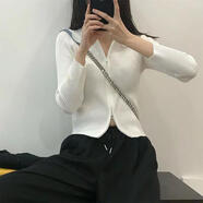 FR.YH.ZH偉強(qiáng)毛衣工廠店開衫女薄款2023早秋新款修身顯瘦短款雙頭拉鏈長袖 米白 XL120-135