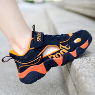 安鞋品牌斷碼男童涼鞋夏季2025新款兒童鞋鏤空運動(dòng)鞋男孩網(wǎng)面網(wǎng)鞋透氣 深藍橘百搭款 27