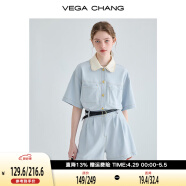 VEGA CHANG工装连体短裤女夏2024年新款小个子显瘦高级感连身衣裤 蓝色（连体裤） XS