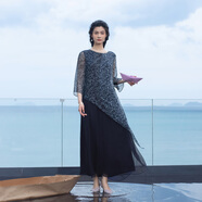 生活在左100%桑蠶絲連衣裙寬松優(yōu)雅印花夏秋新款花仙子長(cháng)裙女 水田藍 S