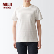 無(wú)印良品（MUJI） 女式 雙羅紋編織 T恤 休閑百搭 短袖女夏季薄荷曼波風(fēng) 淺灰色條紋 2S XS