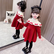 A 21 FUNB周歲禮服女寶寶針織毛衣裙女童連衣裙一周歲女孩衣服冠衣抓周秋冬 酒紅色針織毛衣連衣裙 90 cm 身高 75-80 體重18-22斤