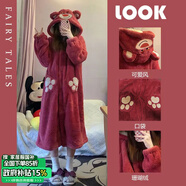 莫代爾睡衣女秋冬珊瑚絨長(cháng)款可愛(ài)卡通熊睡袍法蘭絨加厚保暖可外穿家居服