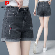 皮爾卡丹夏季新款薄款牛仔短褲女韓版修身顯瘦大碼牛仔短褲熱褲短褲女 5001 黑灰 31【130斤左右可穿】