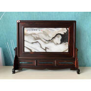 宏火閣臺屏中堂屏風(fēng)紅木插屏紅酸枝嵌大理石桌屏仿古家居擺件中國風(fēng)禮品 橫大號老撾紅酸枝云南大理石款五