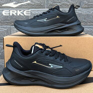 鴻星爾克（ERKE）防水皮面運動鞋男鞋紅星輕便舒適跑步鞋減震鞋子男秋季休閑旅游鞋 正黑/杏橙色 39