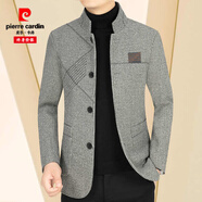 皮爾卡丹（pierre cardin）羊毛呢外套男秋冬季中年商務(wù)立領(lǐng)夾克男休閑潮流羊毛絨外套爸爸裝 淺灰2022 XL (140-160斤)