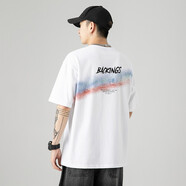 潮氪 短袖t恤男 夏季潮牌五分半袖男士衣服男圓領(lǐng)情侶裝夏天寬松潮流 白色H1563 L 推薦120-145斤