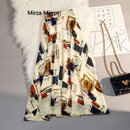 Mirza Mirror雪紡半身裙女夏a字2025新款高腰花色裙子垂感薄款中長款時尚氣質(zhì) 杏色 均碼 （松緊腰）