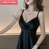 亞百鹿*性感低胸深V吊帶連衣裙夜場夜總會(huì)服裝露胸夜店女裝短裙子 黑色 S 80-95