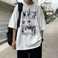 嘉曄（JIAYE）短袖t恤男學(xué)生夏季新款上衣寬松ins百搭潮流韓版半袖男女情侶裝 漫畫(huà)少女白 XL