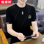 恒源祥2024新品針織短袖T恤男款夏季修身休閑冰絲圓領休閑體恤潮流 374黑色 XL【135-150斤】