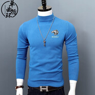 單曲循環(huán)港風(fēng)潮牌男士半高領(lǐng)長(cháng)袖毛衣秋冬季新款加厚針織衫修身簡(jiǎn)約上衣 湛藍色 S 【100斤左右穿】