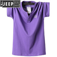 JEEP SPIRIT/吉普夏季新款男士加肥加大碼短袖T恤男裝寬松純棉v領(lǐng)肥佬半袖胖 紫色 L(建議130-150斤)