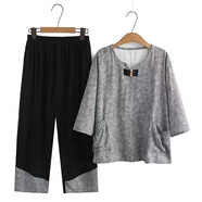音藻老人衣服女60到70一80歲老年人衣服奶奶款夏裝服裝夏天老太太套裝 灰色條紋【中袖T恤+9分褲子】套裝 5XL 【145斤-155斤】