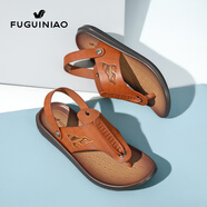 富貴鳥(niǎo)涼鞋男懶人鞋男兩用時(shí)尚人字拖外穿輕便透氣夾趾涼拖鞋男QC 棕色 40