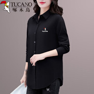 啄木鳥(niǎo)燈芯絨襯衫女中長(zhǎng)款外套2025新款春秋中年薄款長(zhǎng)袖上衣 黑色 L 建議95-110斤