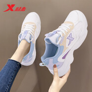 特步（XTEP）女鞋秋季皮面軟底跑步鞋女士秋季新款防水休閑老爹鞋潮運動(dòng)鞋子女 白霧藍 39