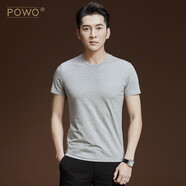 POWOt恤男士短袖黑色圓領(lǐng)韓版修身打底衫潮流體恤夏季男裝彈力上衣 中灰色 S 碼（適合90-100斤）