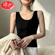 浪莎（LangSha）秋季背心女螺紋新款吊帶簡(jiǎn)約通勤個(gè)性外穿內搭遮肉修身打底衫上衣 黑色常規純色款 2XL 建議135-145斤