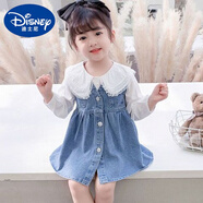 迪士尼（Disney）女童牛仔連衣裙春秋季襯衫套裝2024新款兒童女寶寶洋氣小童兩件套 牛仔馬甲連衣裙 100