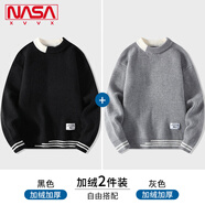NASA XVVX官方秋冬季加厚毛衣男新款潮流寬松半高領(lǐng)針織衫男保暖男裝上衣服 黑色+灰色【加絨款】 M (90-105斤)