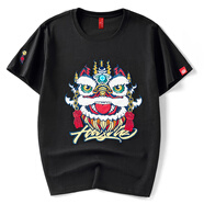 天龍致尊（Denon supreme）短袖中國風(fēng)t恤男女潮牌夏季麒麟刺繡大碼男士潮流情侶裝T恤衫 624黑色 4XL (建議195-210斤)