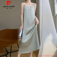 GIOIO品牌法式緞面真.絲吊帶連衣裙女夏感氣質(zhì)背心長(zhǎng)裙子醋酸顯瘦上衣 純色款-豆沙綠 2XL