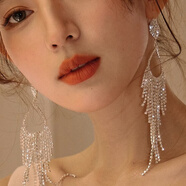 歐陽(yáng)先生新款個(gè)性風(fēng)潮滿(mǎn)鉆水滴流蘇耳環(huán)顯臉小耳釘浮夸爆閃水鉆禮服耳飾 銀色  A25-207