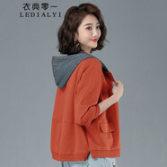 衣典零一（LEDIALYI）2025春秋季女裝新款休閑洋氣百搭小個(gè)子開(kāi)衫衛衣外套女短款薄上衣 桔色 L （建議115-125斤）