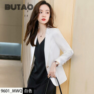 BUTAO小西裝女外套夏季新品白色百搭中袖西服套裝裙時(shí)尚兩件套 單件白色長/袖西裝 L
