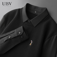 UBV襯衫領(lǐng)假兩件針織衫男士毛衣翻領(lǐng)打底衫秋季新款保暖休閑加絨內(nèi)搭 黑色*不加絨 2XL （建議140-160斤）
