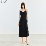 LILY夏新款女裝法式優(yōu)雅浪漫氣質(zhì)可調(diào)節(jié)肩帶長(zhǎng)款吊帶連衣裙女 510黑 XL