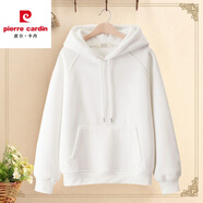 皮爾卡丹純棉連帽衛衣女白色雙層加絨加厚學(xué)生百搭寬松上衣潮大d碼裝外套 白【5000加絨加厚】純色 M 建議90~110斤