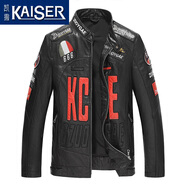 凱撒（KAISER）新款賽車服頭層牛皮立領(lǐng)摩托車真皮皮衣夾克阿美卡機(jī)皮潮流外套男 單款 L (170) (適合100-120斤)