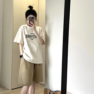 DOGHC大童女裝13到15歲夏季短袖長(cháng)褲兩件套初中高中學(xué)生女孩運動(dòng)裝顯瘦 DIR#白色T恤+卡其色短褲  套裝 薄款 170 XXL 建議135-155斤