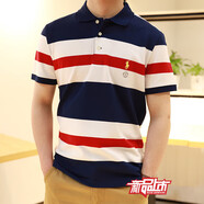 POLO SPORT拉夫勞倫美國保羅polo衫男夏裝RL騎士馬標(biāo)刺繡體恤男純棉翻領(lǐng)體恤 bp65藍(lán)紅條 L 建議140-160斤