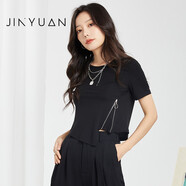 金苑短袖T恤女2022夏季新款不規(guī)則洋氣打底衫小眾上衣F222103 黑色 S