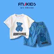 FNJ KIDS男童短袖T恤套裝2025夏季帥氣寶寶休閑短褲衣服兒童兩件套 藍(lán)色 120 （建議身高110-120cm）