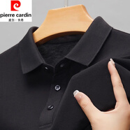 皮爾卡丹（pierre cardin）全棉柔軟抗皺短袖t恤男夏季新款翻領(lǐng)中年純色寬松polo領(lǐng)衫上衣 短袖YW206黑色 185/3XL建議165-180斤