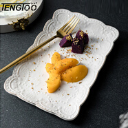 TENGTOO 歐式白色金邊盤(pán)子ins風(fēng)花邊甜點(diǎn)碟子甜品盤(pán)浮雕陶瓷餐具蕾絲 長(cháng)方碟-尺寸小不能做盤(pán)子 9.5英寸