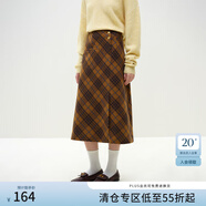 范思藍(lán)恩23FS14476 格子毛呢半身裙女秋冬新款高腰a字裙 黃咖格紋 XS