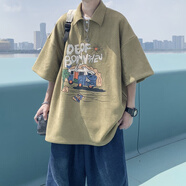 Shelley Jones美式polo衫男夏季重磅歐美高街ins潮流潮牌寬松青少年學(xué)生上衣服 橄欖綠 XL