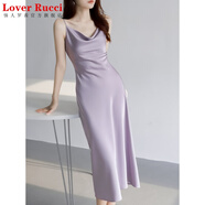 LOVER RUCCI茶歇法式吊帶連衣裙女夏季高級感氣質名媛包臀裙收腰醋酸緞面裙子 紫色【今年流行/約會穿搭/梨形身 L 推薦(105-115斤)