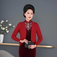 XPMR新品旗袍披肩2021新款春秋日常復(fù)古短外套長(zhǎng)袖開衫配旗袍外搭修身女短款披肩 薄款酒紅色 均碼 90-140斤