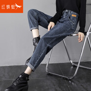 紅蜻蜓牛仔褲女2025年春季新款女士哈倫褲女裝休閑蘿卜老爹厚加絨褲子女 常規 藍灰色 28
