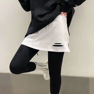 薏星半身裙女秋冬疊穿小屁簾子內搭遮屁股百搭裝飾打底神器內搭小白裙 破洞款【A字裙】 均碼   建議體重70-150斤