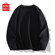 名創(chuàng  )優(yōu)品（MINISO）初秋純棉打底衫男春秋重磅圓領(lǐng)內搭上衣男女生百搭純色長(cháng)袖T恤潮 黑色(純色) L 175(名創(chuàng  )優(yōu)品 品控嚴格)